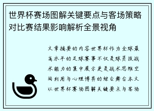 世界杯赛场图解关键要点与客场策略对比赛结果影响解析全景视角